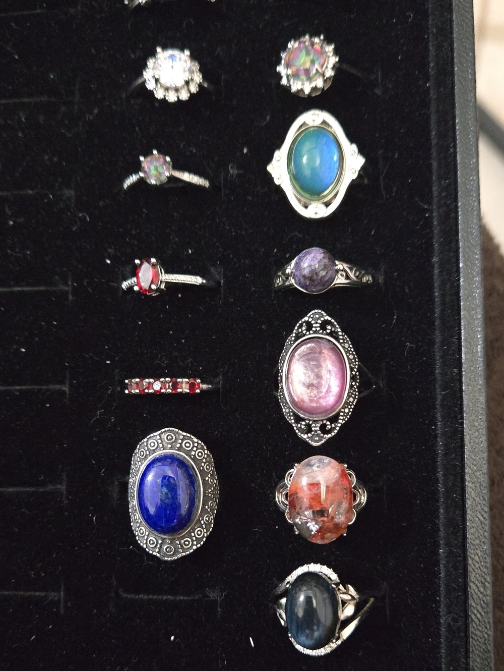 Set Of 17 Rings Women's Adjustable Multi-Color Gemstone Ring Collection - Picture 3 of 9